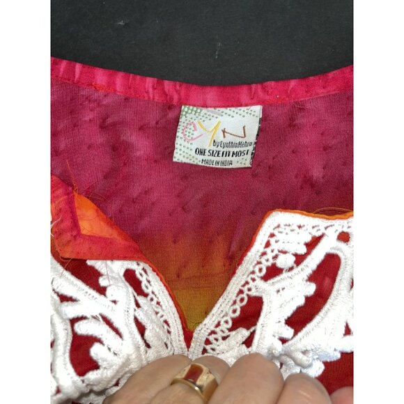 CYN Rainbow Kimono Cover Up Tunic Dress Artsy Boho Tassels Lace ONE SIZE - Picture 8 of 9